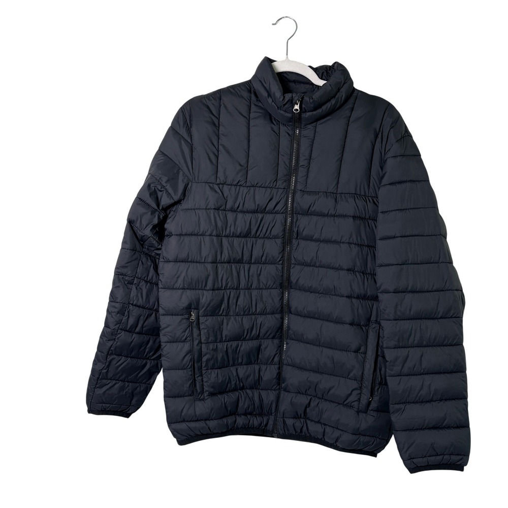SwissTech Puffer Jacket Mens Small Rich Black Packable Quilted Full Zip SM49602Y